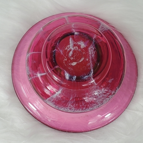 Hand Blown Art Glass Amethyst White Swirl Rose Bowl Vase Marked R. - Picture 6 of 10